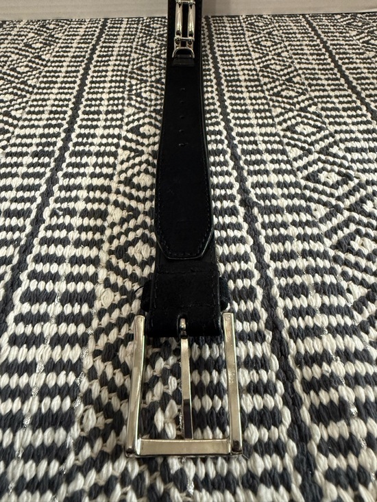 STACY ADAMS Black Grain Leather Belt with Silver Buckle Chain Accent main image 9